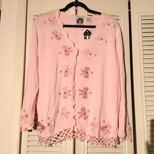 NWT! Vintage Storybook Knits dainty bow & bouquet embellished sweater